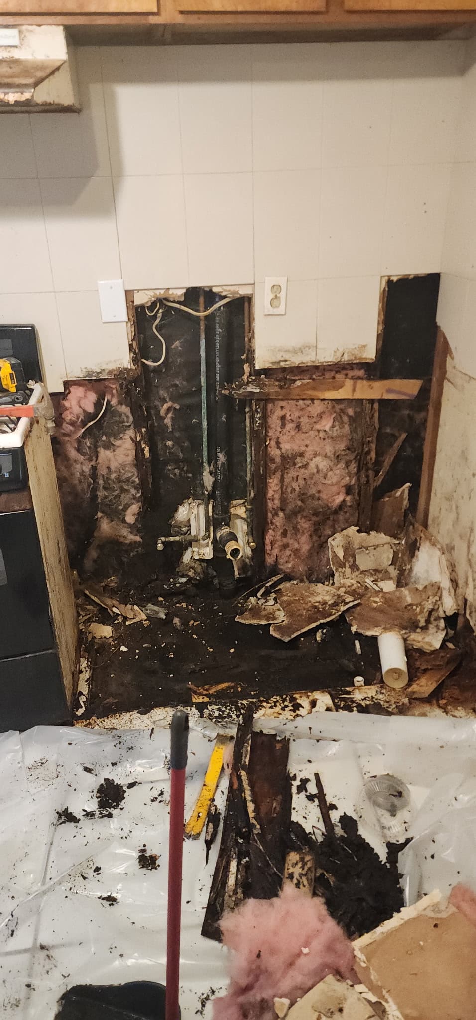 Full demolition โ rotted subfloor and framing